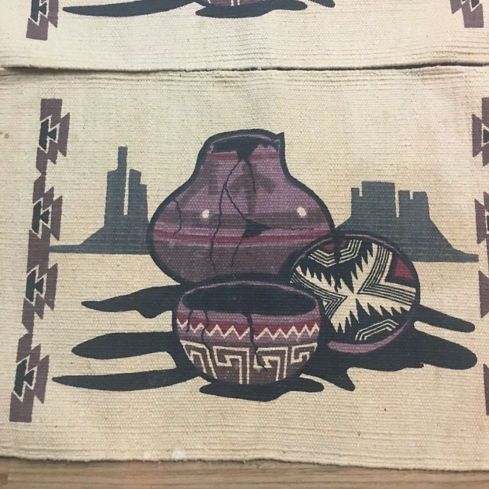 El Paso Saddle Blanket Co Fringed Placemats 100% Cotton Southwestern Kopelli